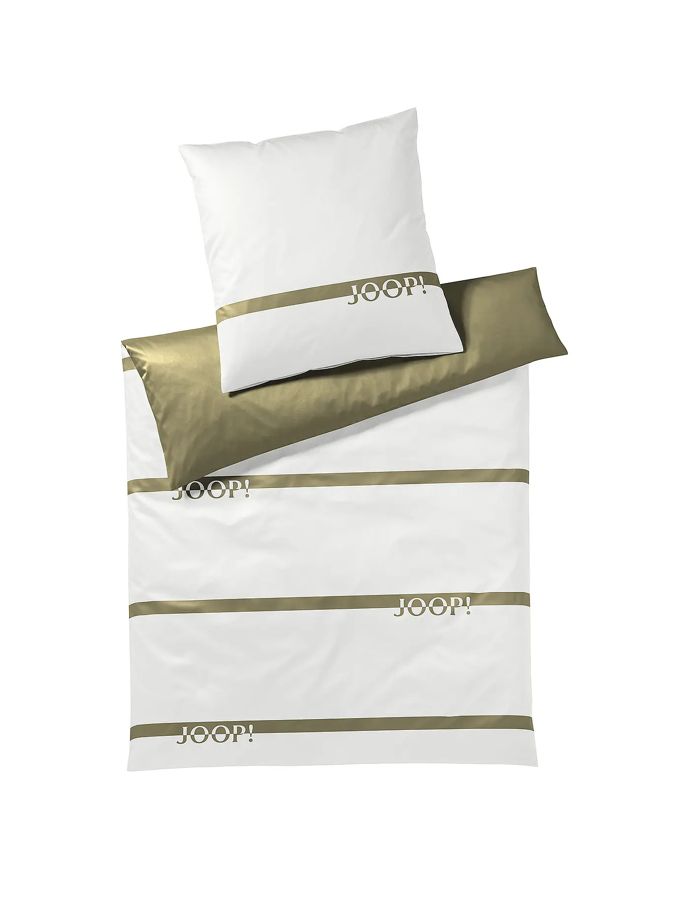 JOOP | Satin Bettwäsche Logo Stripes 70x90cm / 140x220cm Olive | 